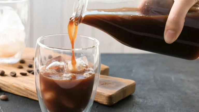 A refreshing glass of cold brew coffee served over ice.