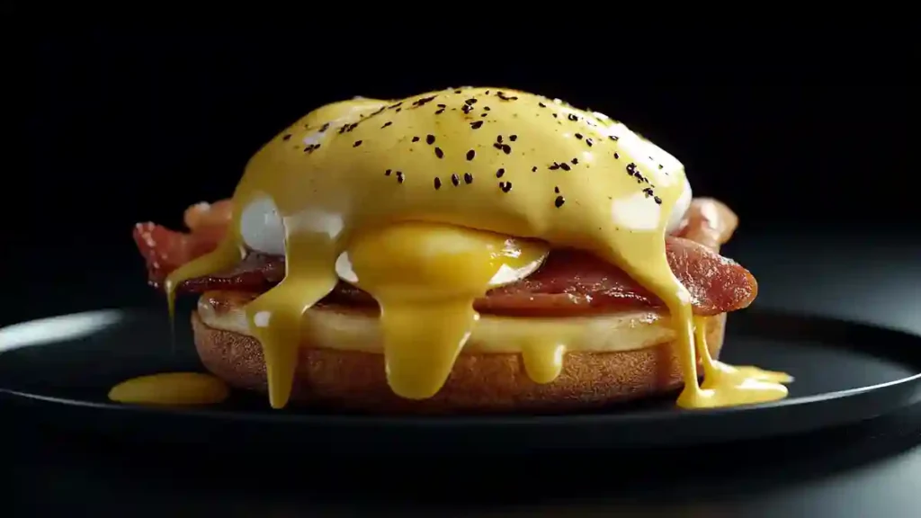 Fresh eggs being cracked into a hot skillet, with golden yolks and steam adding a dynamic and appetizing visual