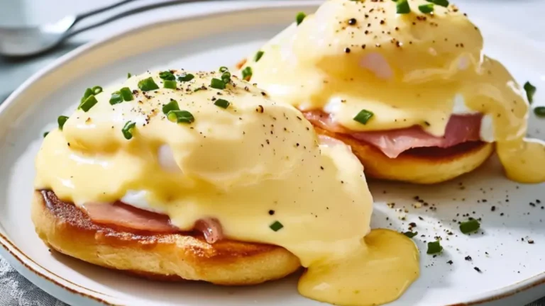 Eggs Benedict with poached eggs and Hollandaise sauce