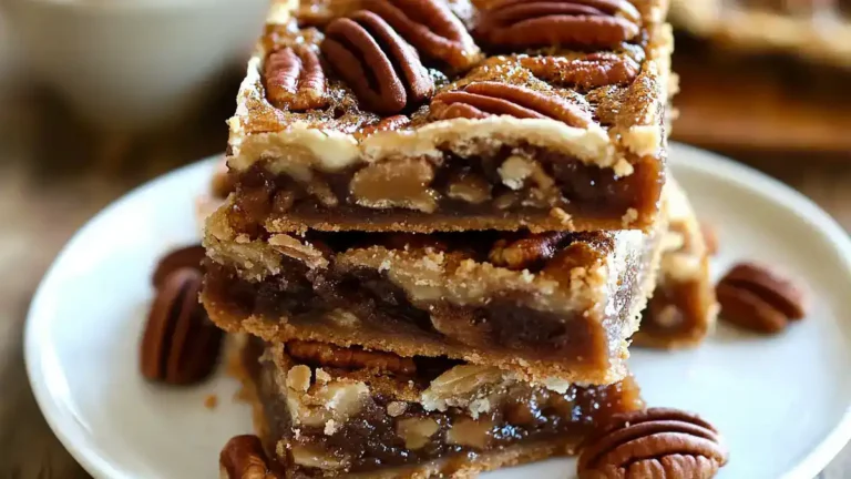 Delicious buttery shortbread Pecan Pie Bars topped with a crunchy pecan layer.