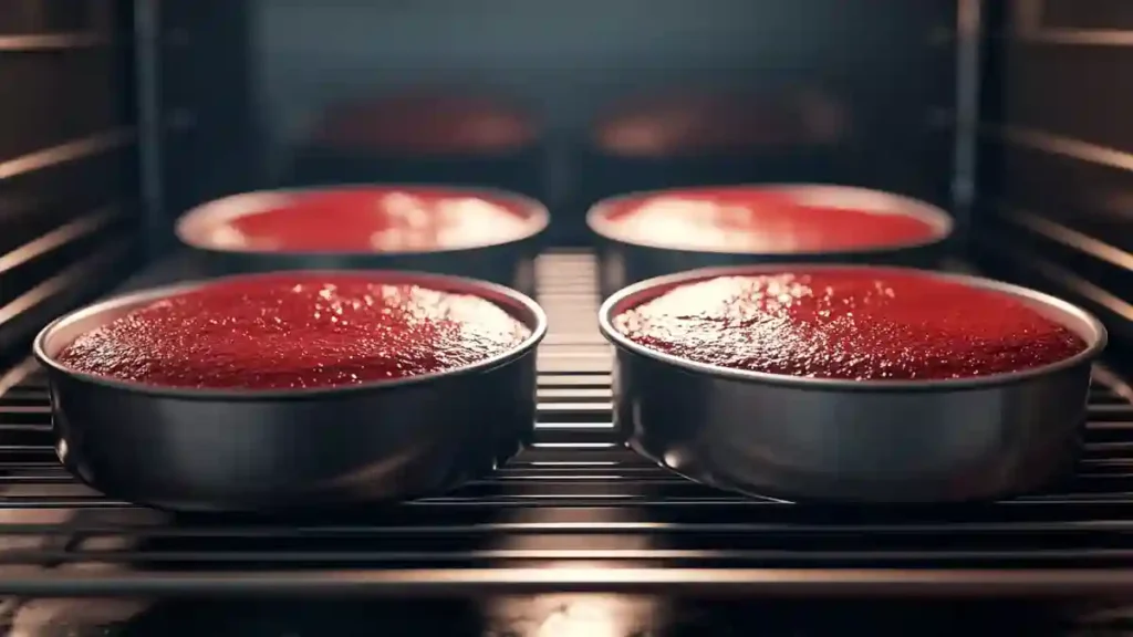 Individual serving of red velvet cake, highlighting its moist texture, rich red color, and generous cream cheese frosting layers