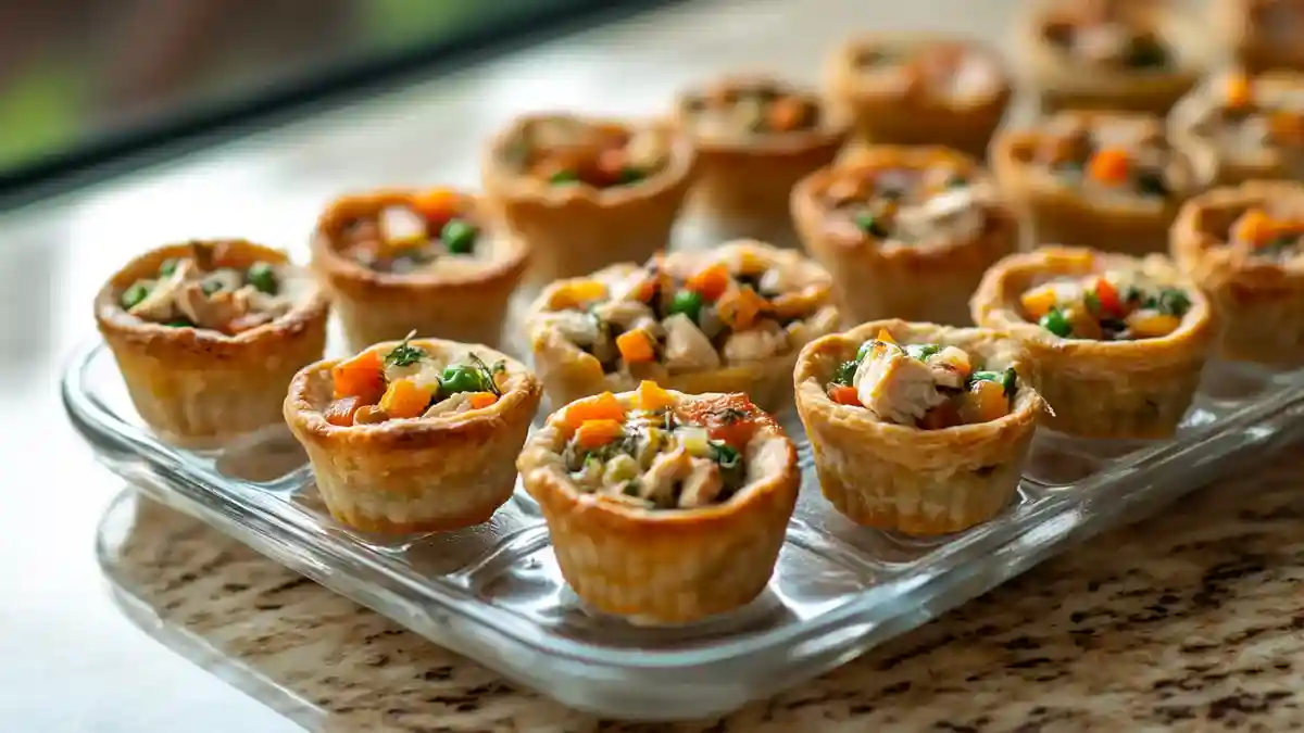 Mini chicken pot pies in a muffin tin, made with Pillsbury pie crust and filled with creamy chicken and vegetables, perfect for a cozy meal or meal prep.