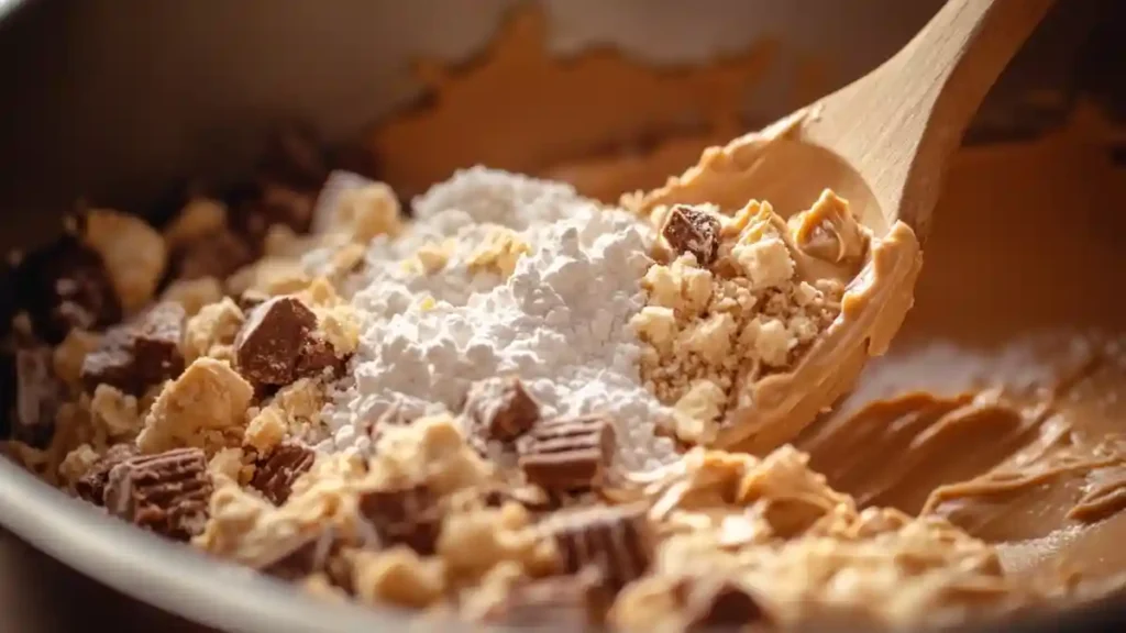 Mixing ingredients for Butterfinger Balls