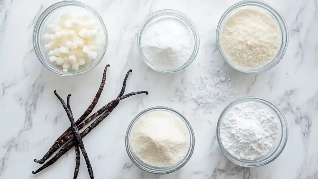 Ingredients for homemade vanilla pudding mix