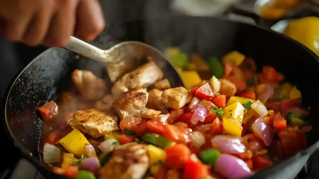 Cooking steps of Pollo Guisado in pot	