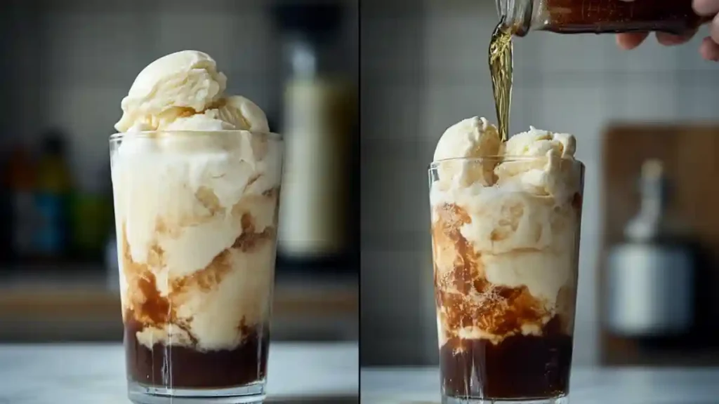 Preparing a root beer float step by step