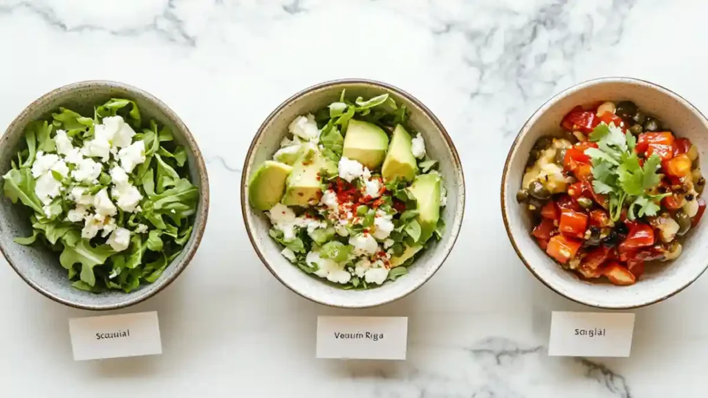 Variations of scungilli salad in small serving bowls