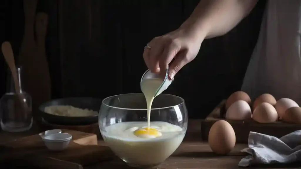 Whisking egg wash recpe in a glass bowl