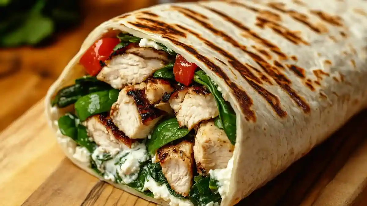Cottage cheese wrap recipe with grilled chicken and spinach