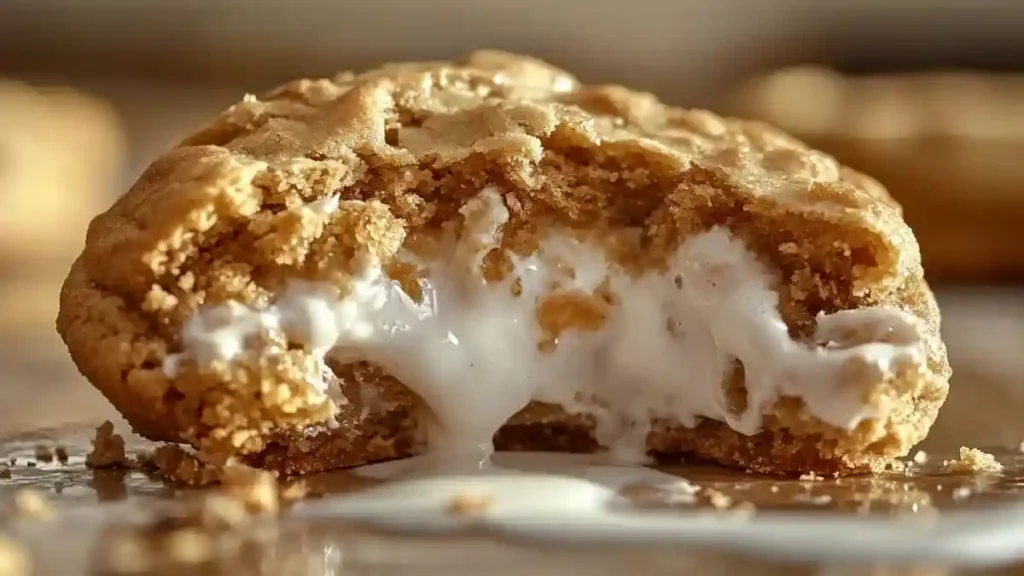 Stuffed marshmallow cookie cut open