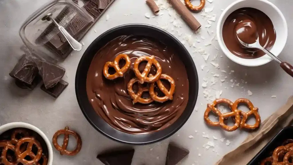 Step-by-step chocolate pretzel making process