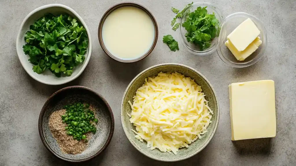Ingredients for Monterey Jack Cheese queso dip on a counter