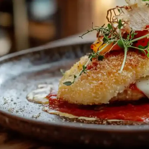 Grouse Parmesan with melted cheese and marinara