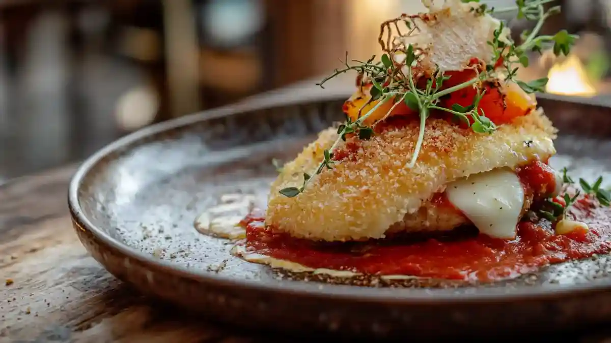Grouse Parmesan with melted cheese and marinara