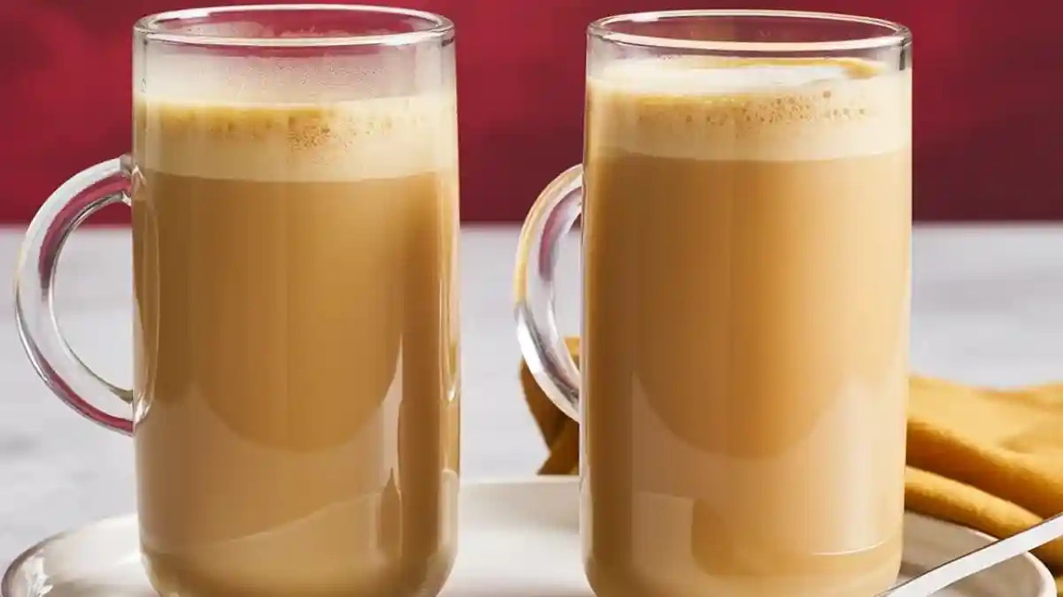 Homemade Eggnog Latte featuring espresso, eggnog, and frothed milk in a festive setting