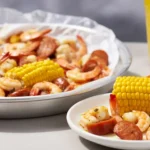 Red Lobster's Seafood Boil featuring shrimp, lobster, and crab legs served hot.