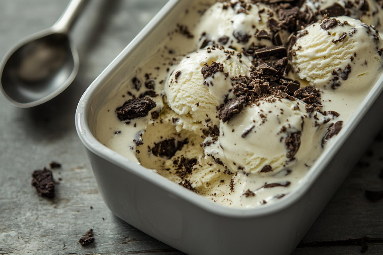 ninja creami recipes – creamy cookies and cream ice cream in a Ninja Creami container