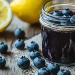 blueberry simple syrup in glass jar