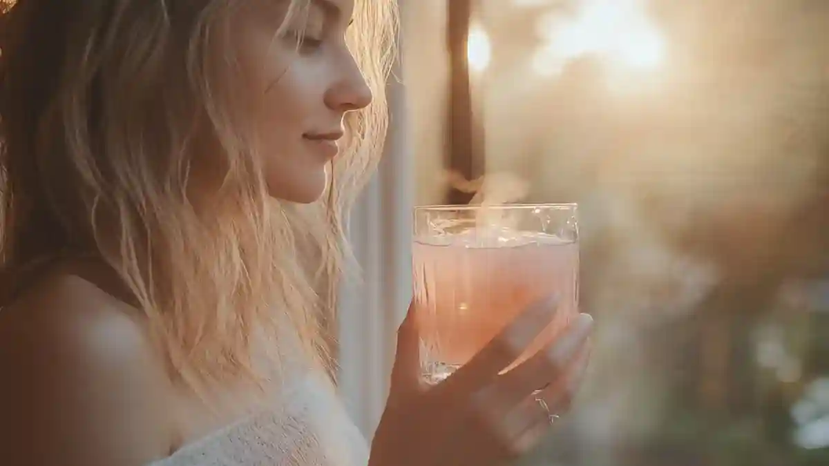 Pink Salt Trick Recipe – woman drinking salt water at sunrise