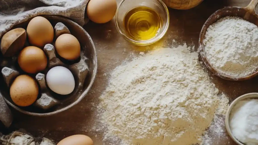 Ingredients for challah bun on baking counter