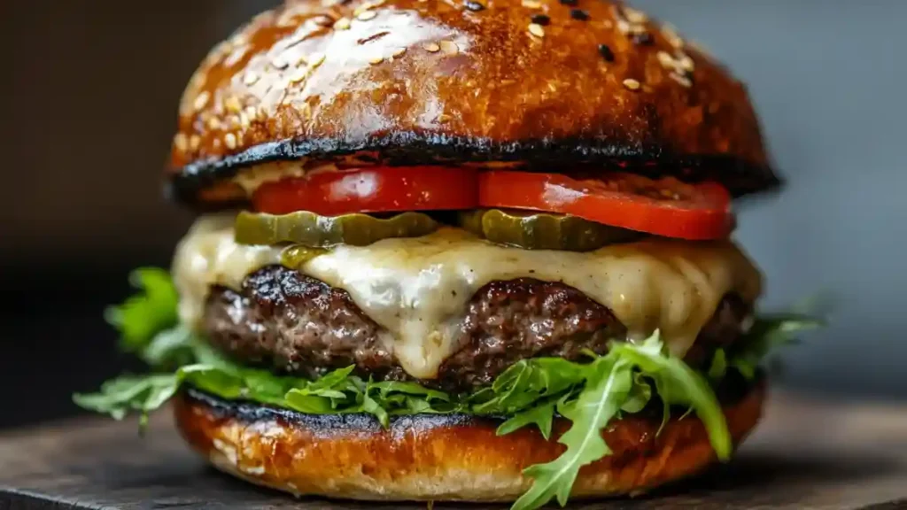 Burger built with challah bun