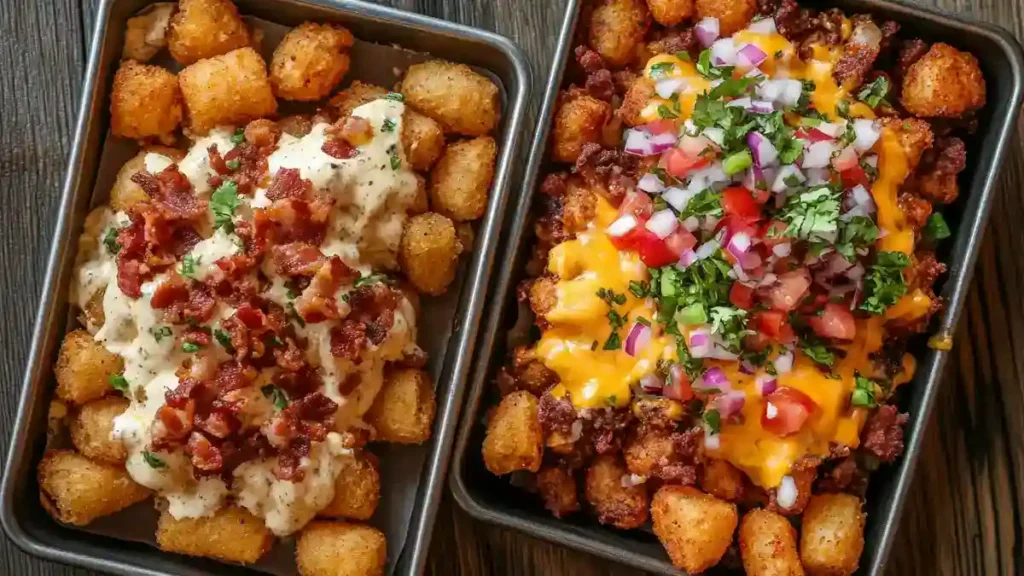 bacon cheese and Tex-Mex loaded tater tots