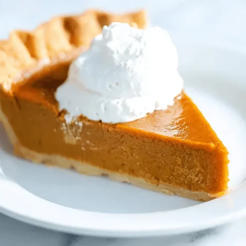 A delectable slice of pumpkin pie topped with whipped cream, showcasing a perfect pumpkin pie recipe.