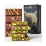 Viral Dubai chocolate pistachio bar with crunchy kunafa topping.