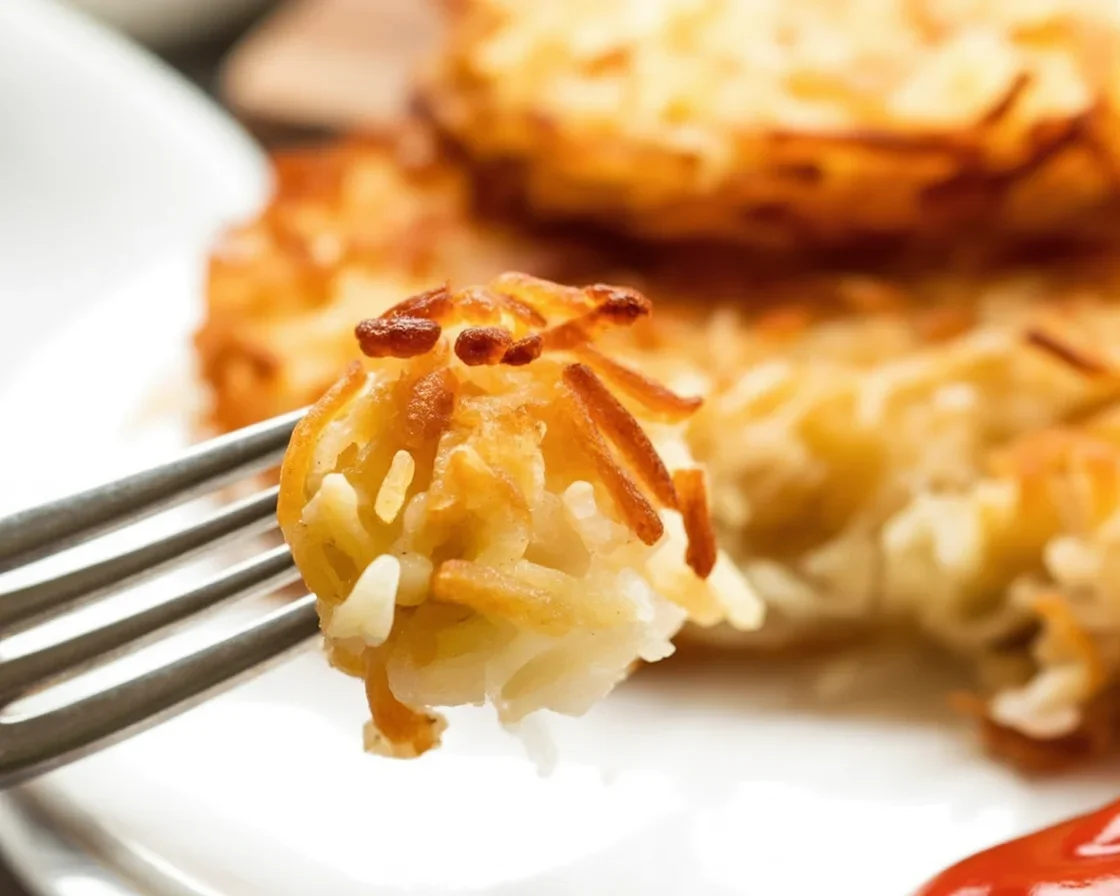Crispy Air Fryer Hashbrown Patties cooked from frozen for a quick breakfast.