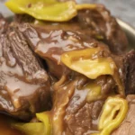 Delicious Instant Pot Mississippi Pot Roast with ranch seasoning and pepperoncini.