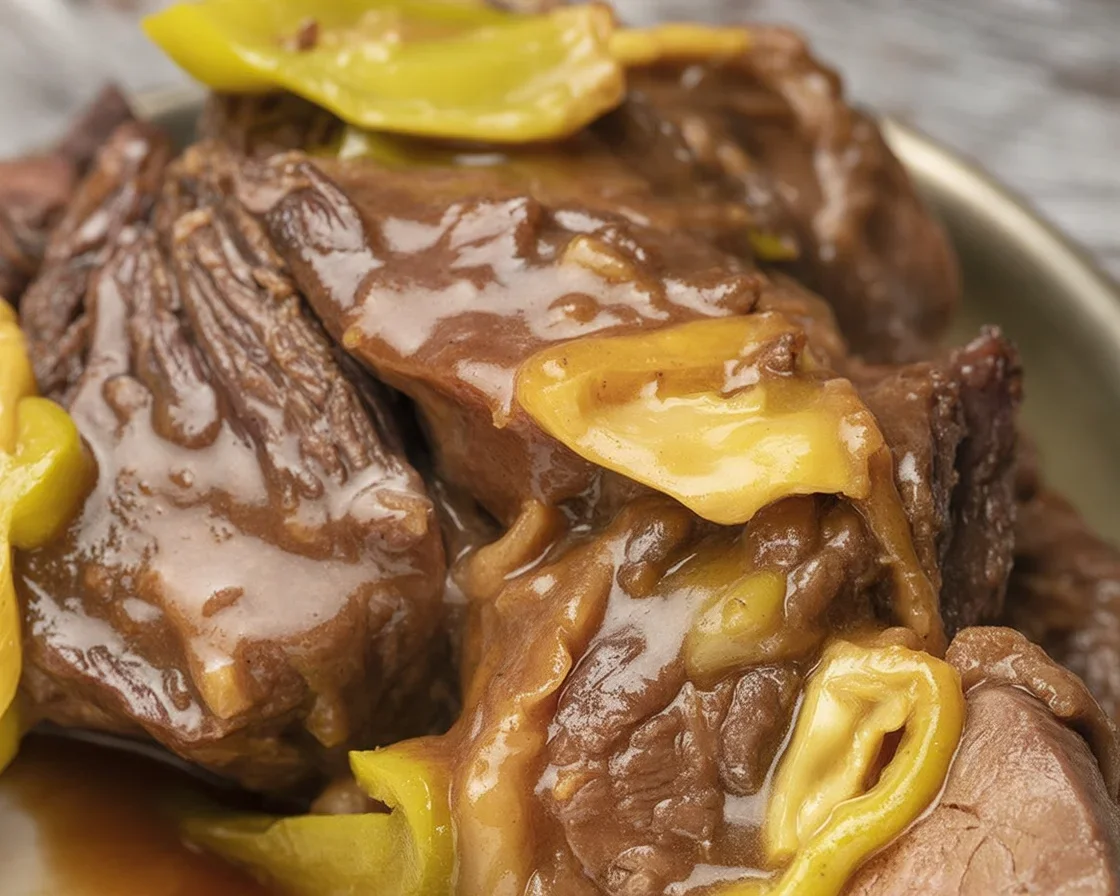 Delicious Instant Pot Mississippi Pot Roast with ranch seasoning and pepperoncini.